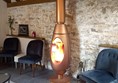 Roaring fire in tasting room