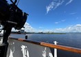 Looking from the top deck across the harbour and out to sea