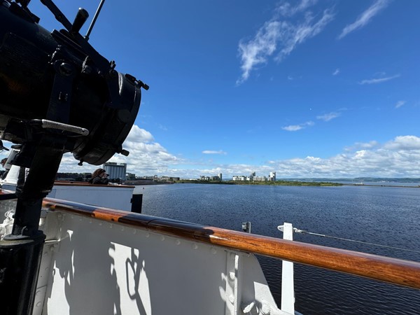 Looking from the top deck across the harbour and out to sea