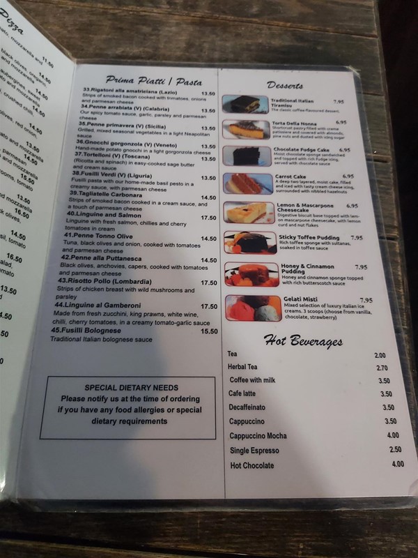 Image of a menu at Pizzeria Portofino, Richmond