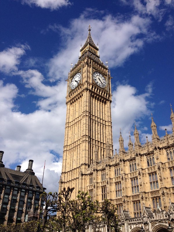 Seen from an unusual angle, from within the Palace of Westminster.