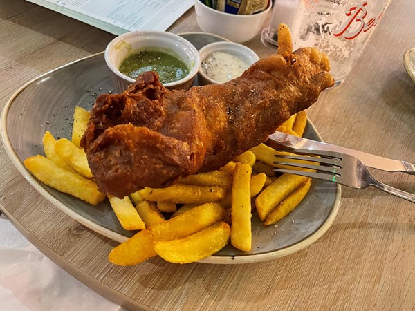 Incinerated haddock and chips