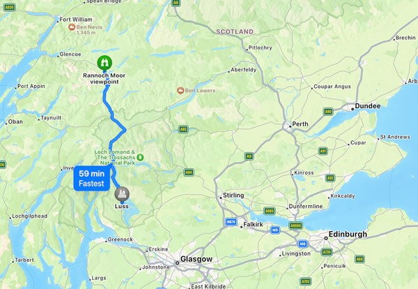 Map of Luss to Rannoch Moor