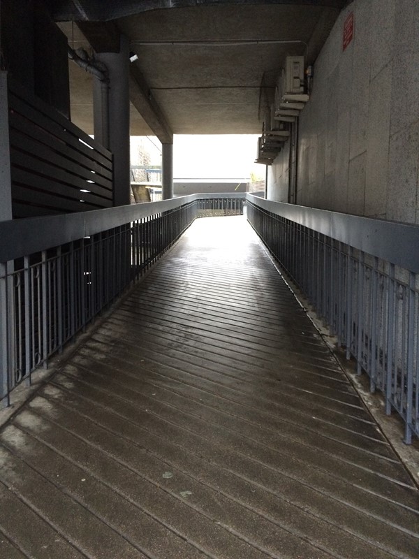 The ramp leading to the accessible entrance to the hotel