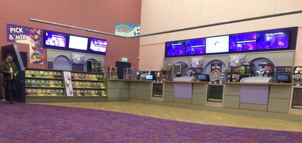 Main lobby area and food and drink kiosk.