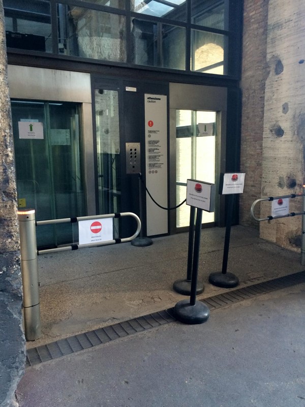 Photo of elevators inside the Colosseum.