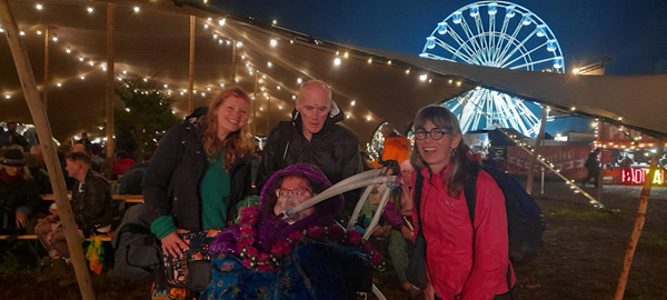 Image of people in front of a ferris wheel