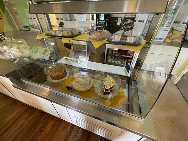 Image of a glass case with food in it