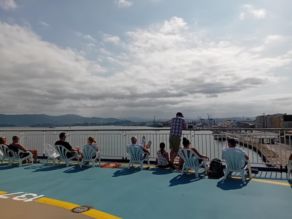 Out on Deck 9 - the highest accessible deck on the Pont-Aven - as the vessel left Santander for Portsmouth. Everyone gets themselves a place out there ready for whale and dolphin watching further up the Bay of Biscay.