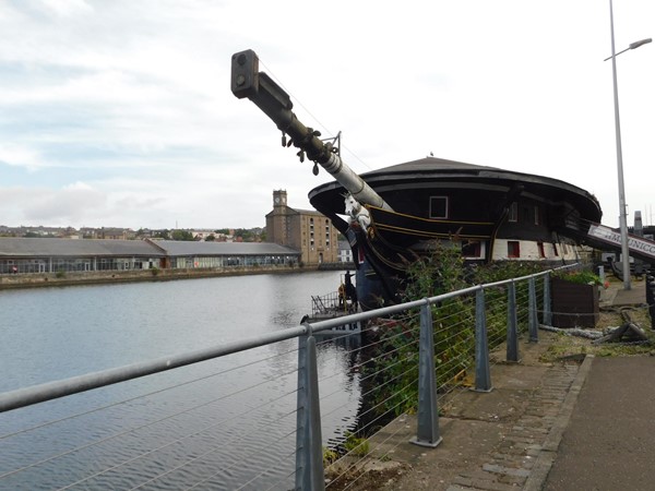 This HMS Unicorn access is via the ramp with the name attached to the side