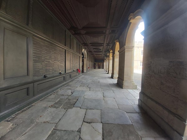 stone walkway with stone pillars