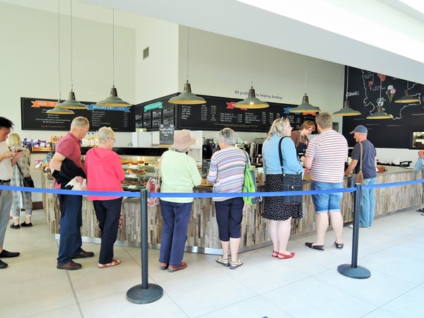 Photo of a line for the cafe.