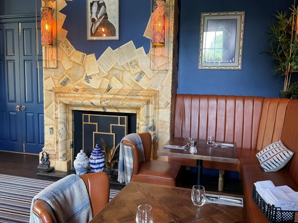 Image of restaurant with a fireplace