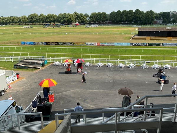 Image of the view of the racecourse from the stall seats.