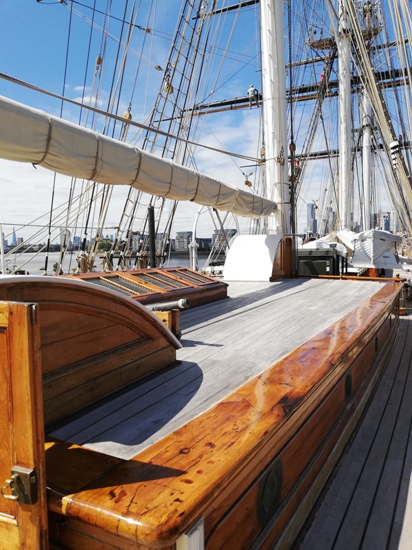 The top deck of Cutty Sark showing accommodation for crew that isn't accessible to people with mobility issues.