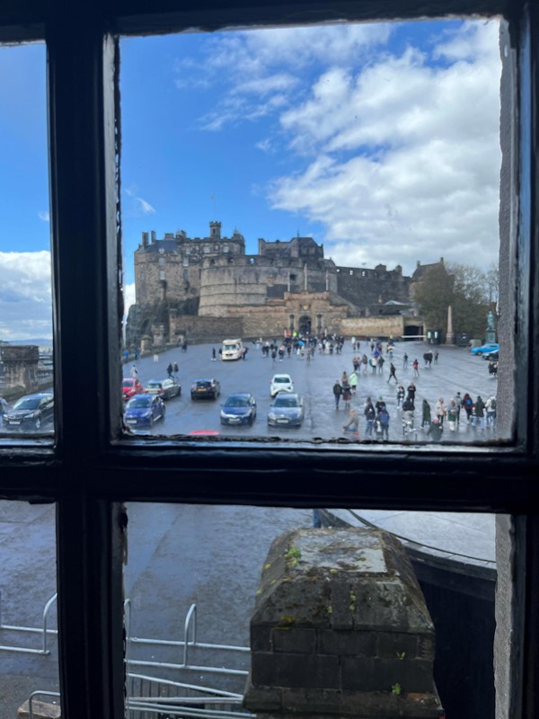 Image of the beautiful view of the castle from the window we were sitting at.