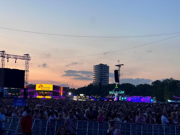 View over the crowd/BST area as sun set.