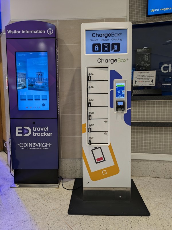 Image of phone charging servie and kiosk