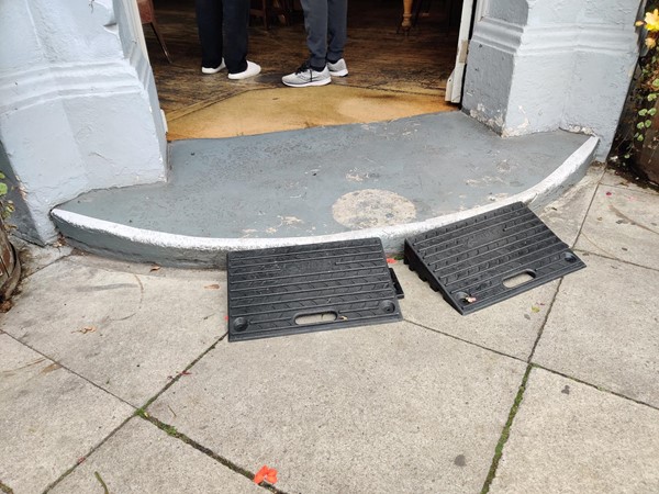 The rubber wedges which serve as a ramp at the step of the main entrance.