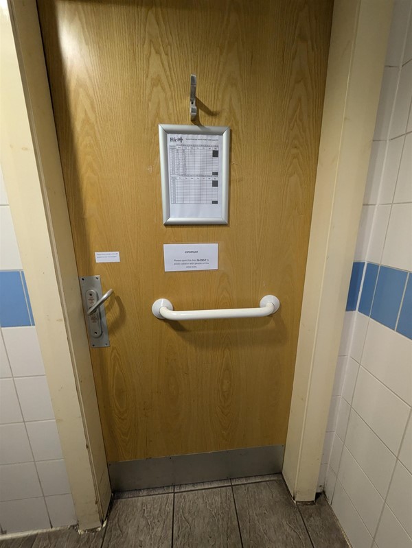 Image of door of the accessible toilet at Dunfermline Bus Station