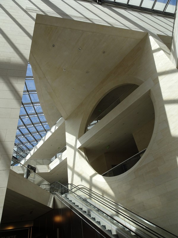 Inside the I.M. Pei building, which has lifts.