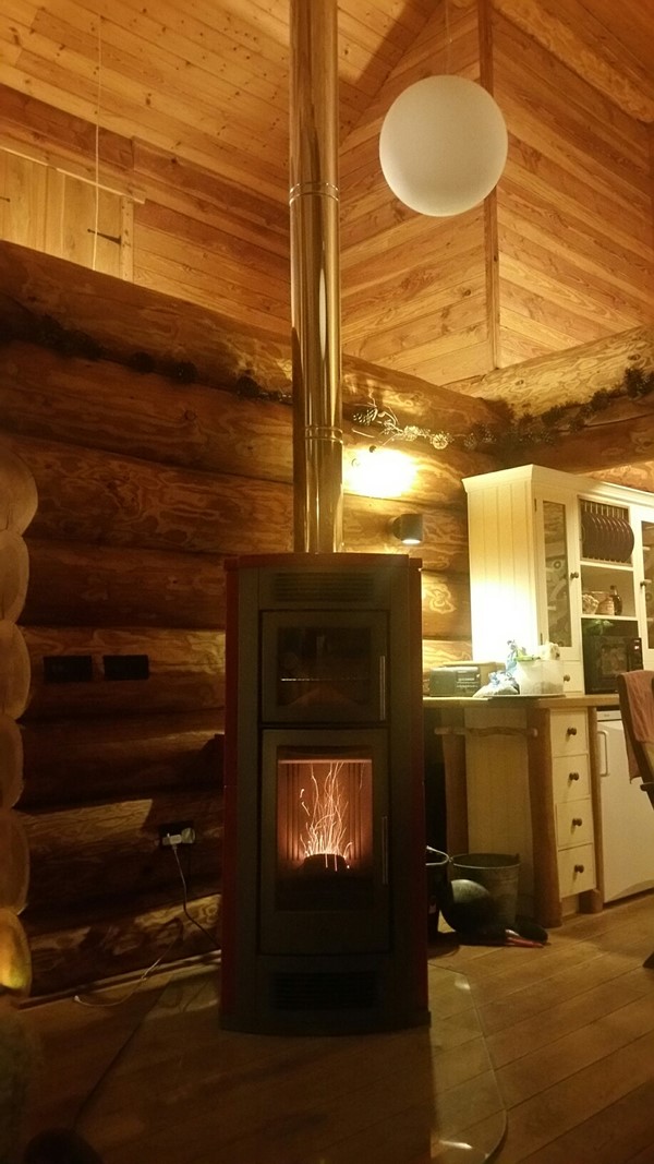 Wood pellet stove in living area