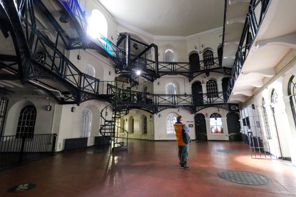 Central atrium area with corridors off it and balconies on two levels