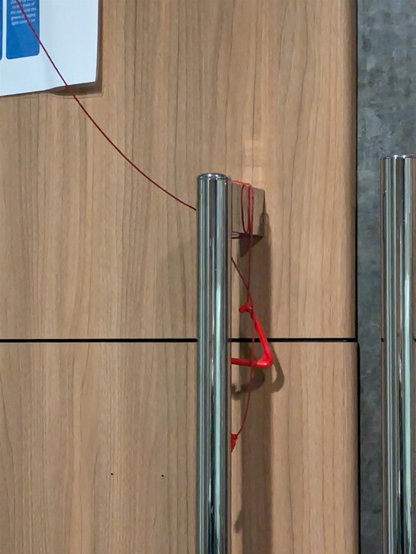 Image of tied up red cord in Changing Places toilet