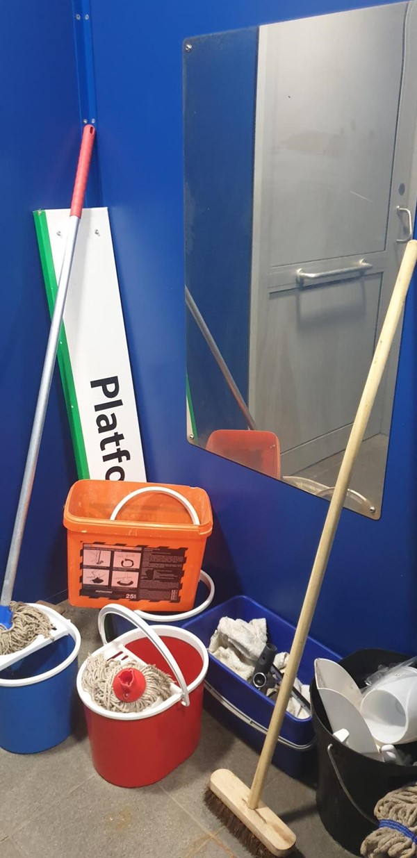 Picture of disabled toilet being used as a store cupboard