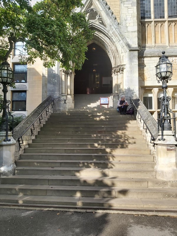 Steps to an arched doorway