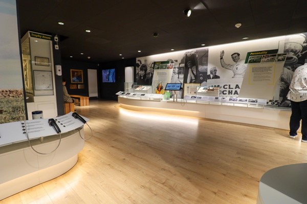 Main museum area with solid floor, good lighting and plenty of space. Reading panels are low enough for a wheelchair user.