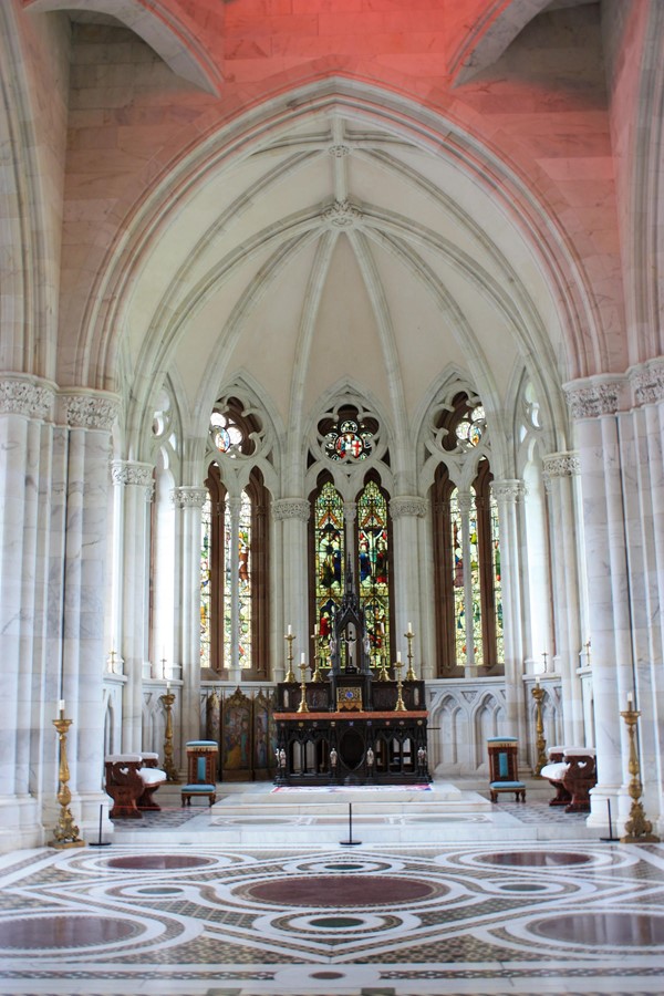 Marble chapel with lots of light and beautifully smooth floor.