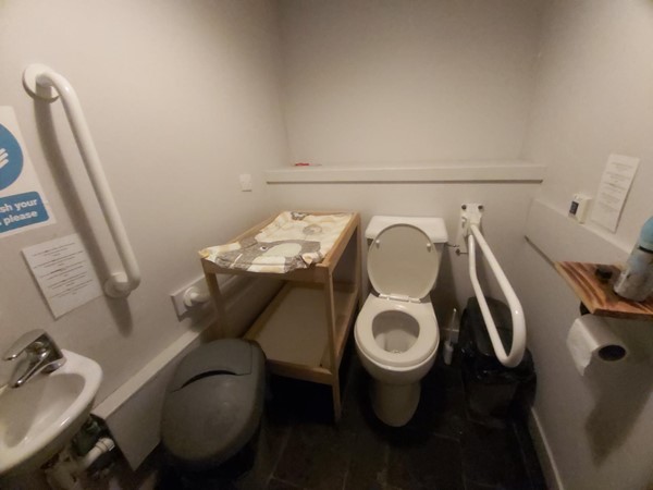 Image of an accessible toilet and a table