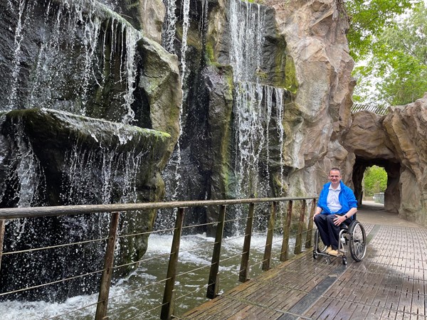 Paul got a soaking when he wheeled up to one of the cascading waterfalls