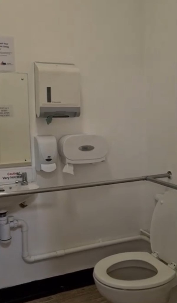 The strange alignment of all the paper towels, toilet roll holder and hand soap!