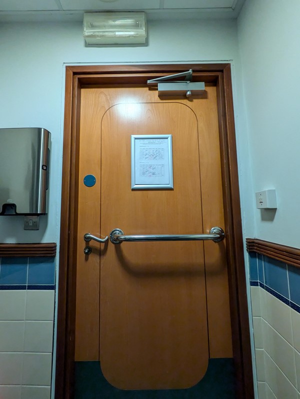 Image of grabrail on a toilet door