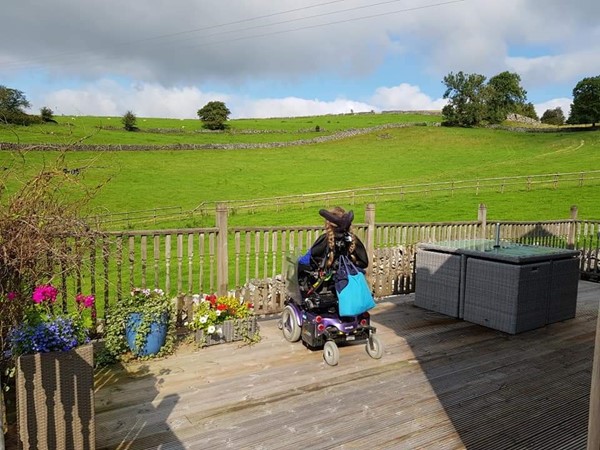 Picture of a patio and a field