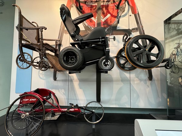 The exhibition of wheelchairs with every thing from a. carbon fibre chair through to a state of the art powerchair and a sporty looking racing wheelchair