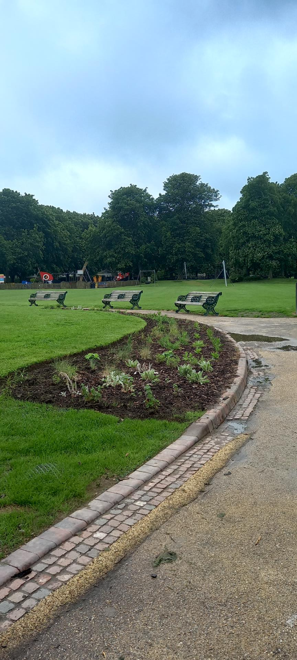 Park pathway and benches.