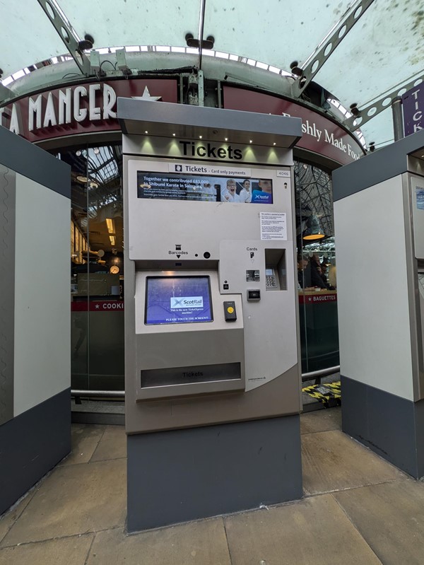 Image of a Scotrail ticket machine outside of Pret A Manger