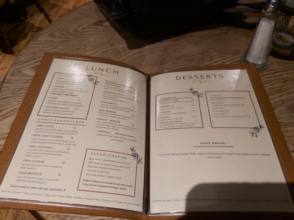 Image of a menu on a table