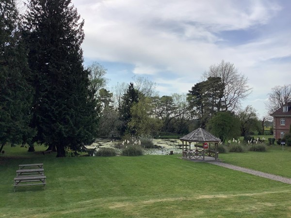 Picture of a lawn with a picnic bench
