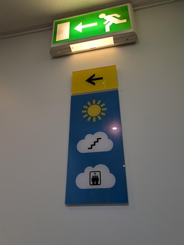 Image of signage with a weather theme directing to the lift