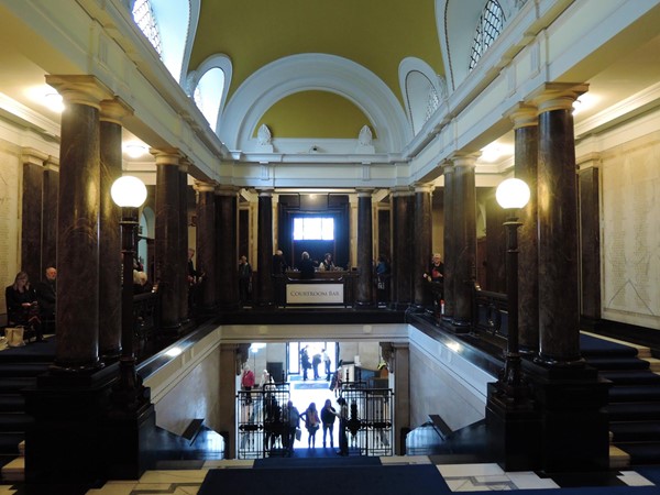 Staircase and view over to bar area