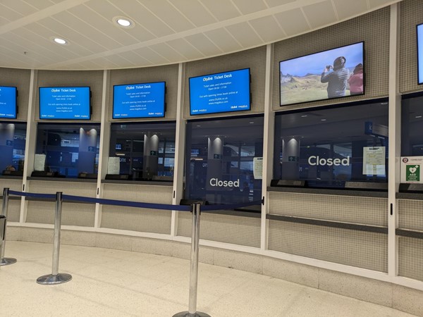 Image of the ticket desk with a dropped counter