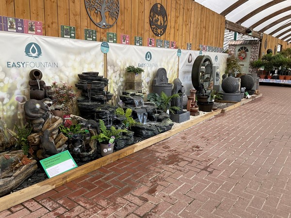 Image of fountains on sale in the garden centre.