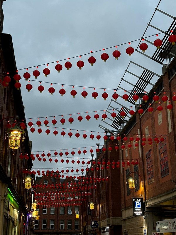 Image of a street with red lanterns