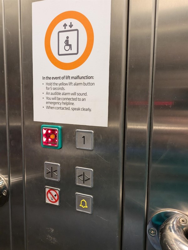 Image of lift access. The lift buttons do not have Braille Markings