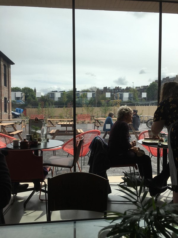 View from inside the cafe out to the external seating area plenty of space & internet access in another part of the cafe.