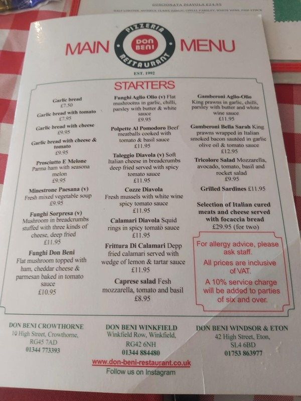 Image of a menu